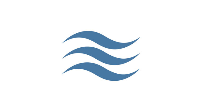 A stylized blue wave logo design.