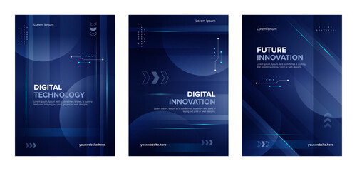 Futuristic purple concept poster set. Digital business AI vector template with abstract gradient background. © CheowKeong