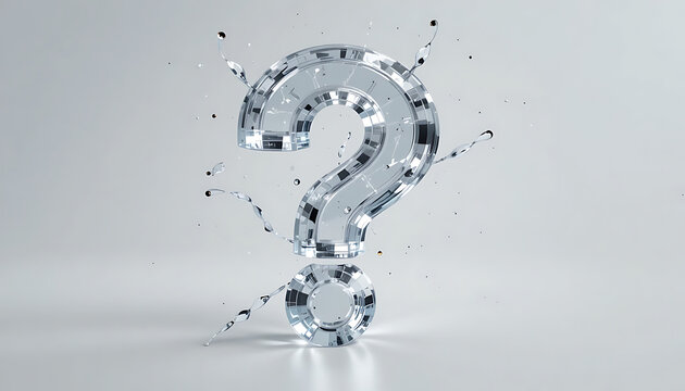 Shattered glass question mark, exploding crystal query symbol