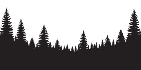 Fototapeta premium Forest of Christmas fir trees silhouette. Coniferous spruce panorama. Park of evergreen wood. Vector on white background