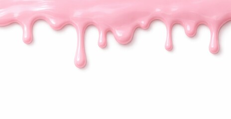 Fototapeta premium Pink liquid dripping down white surface with glossy finish and realistic thick fluid texture.