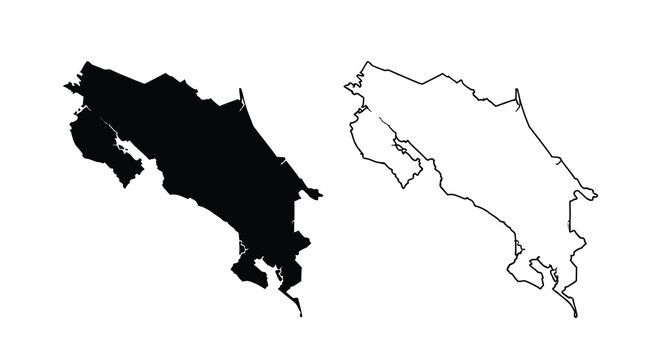 Two depictions of costa rica s outline are presented one solid black and one white
