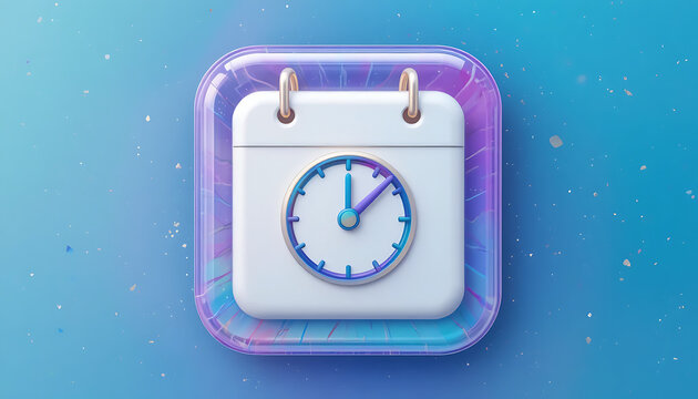 3 d calendar with clock, purple and blue gradient background