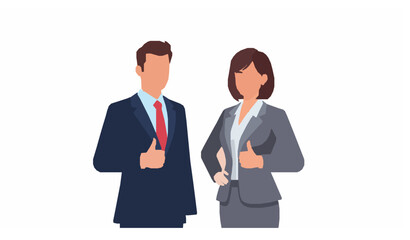 Obraz premium Business Man Woman Thumbs Up Success Approval Vector Illustration