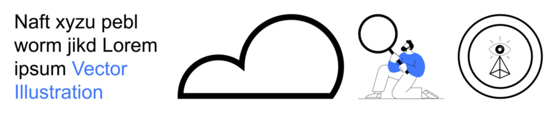 Cloud computing, data storage, network technology, abstract design, innovation, mobile devices. Cloud symbol, human interacting with circular object abstract eye icon. Cloud computing and data
