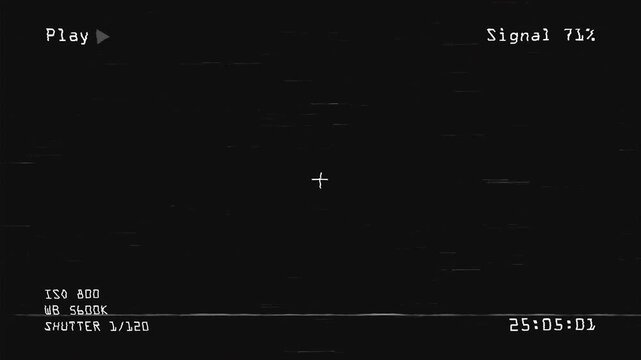 Vintage VHS Playback Overlay with Static Glitch and Timecode Display, CRT Noise Texture with Signal Indicator ISO WB and Shutter 4K