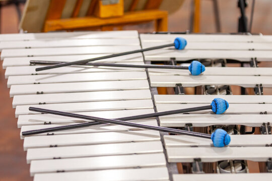  Drumsticks lying on a vibraphone