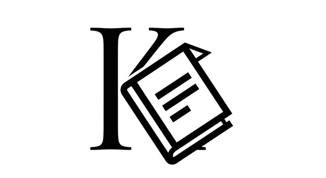 Minimalist black letter K logo integrated with book icon