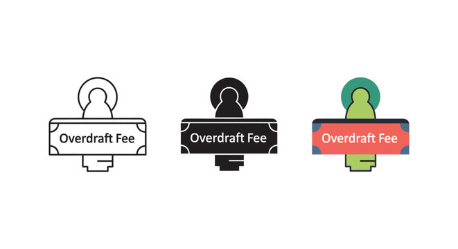 overdraft fee icons, financial warning signs