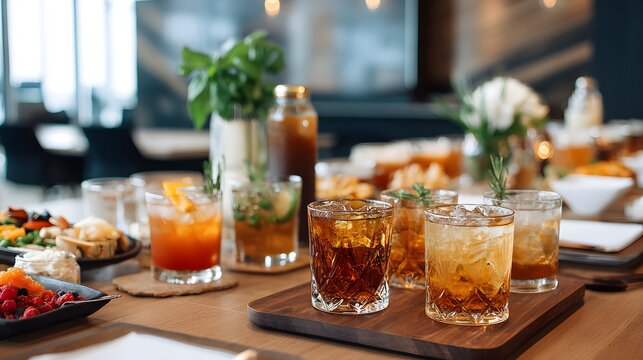 Elegant office happy hour with artisanal cocktails and gourmet appetizers