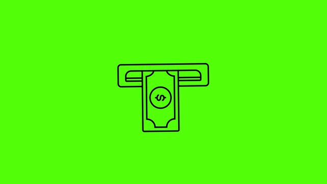 ATM cash withdrawal money icon green screen chroma key banking transaction concept 4k animation video