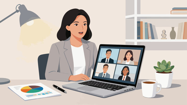 Woman in office on video call