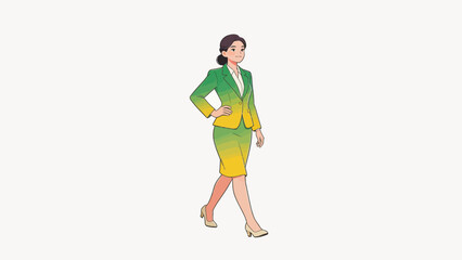 Fototapeta premium Woman in green and yellow suit walking