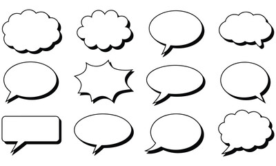 Fototapeta premium Collection of various black and white comic book style speech bubbles isolated on white background