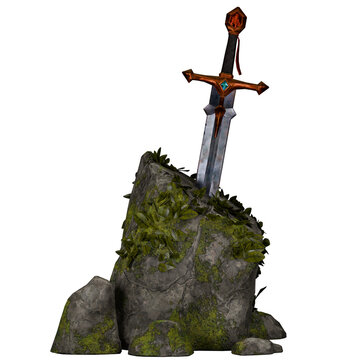 Sword in the Stone Cartoon Magical Fantasy Legend Illustration
