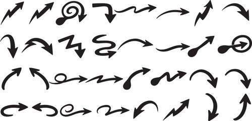 Fototapeta premium Hand drawn arrow collection. Simple arrow marks isolated on white background