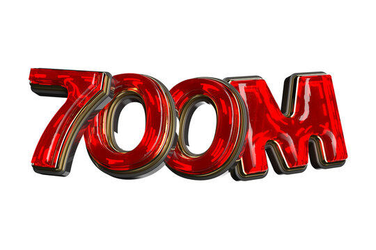 Thank you 700 Million followers with 3D render Red glowing glass text social media celebration