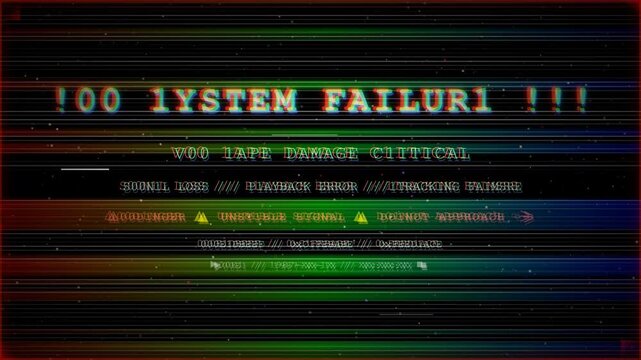 Glitchy System Failure Screen with Critical Error Messages and Data Corruption.