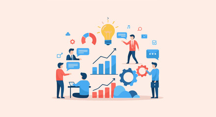 Obraz premium Diverse team collaborating on a project with a bright idea and data visualization