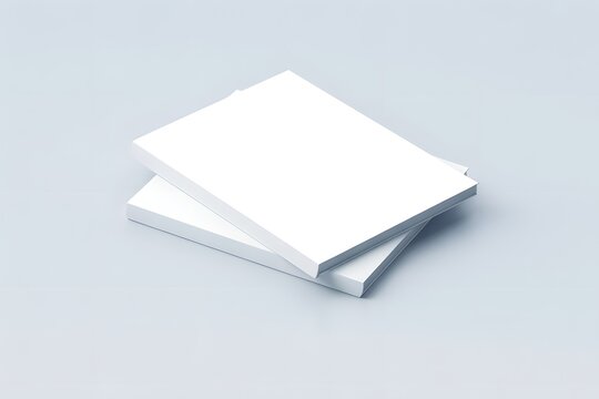 Stack of two blank white rectangular paper sheets on a light blue background