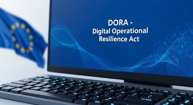 DORA Digital Operational Resilience Act on Laptop with EU Flag