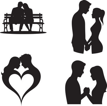 Silhouette of couples in love on white background