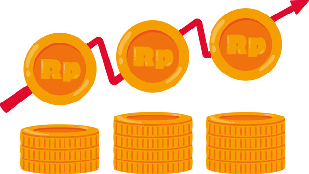 Indonesian Rupiah Currency Growth Chart with Rising Coin Stacks