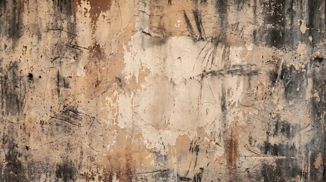 Peeling paint wall texture with scratches and cracks in beige and brown colors  worn surface