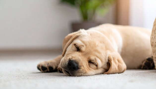 Sleeping puppy on soft carpet