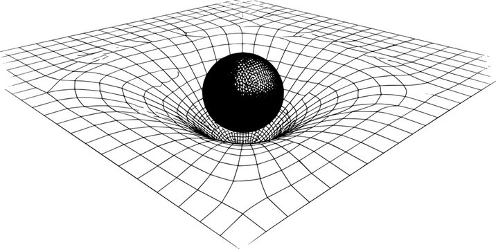 Spacetime Curvature Grid Warped by Massive Object &ndash; Abstract Physics Concept Sketch Vector Illustration of Gravity Distortion and Relativity Field Lines