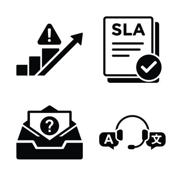 Business Operations and Workflow customer support icon set for Business Operations and Workflow SLA management issue escalation inquiry handling and multilingual service