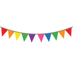Obraz premium Vibrant triangular flags symbolize celebration on a string.