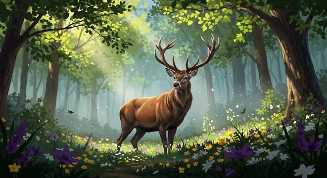 Majestic stag forest scene