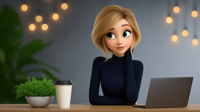Young woman working on laptop at desk modern freelancer lifestyle concept
