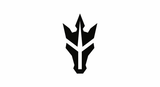 Minimalist black trident bull head logo on white background