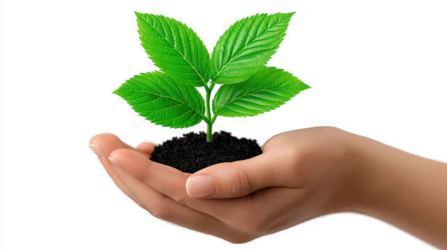 Green plant growing in human hands symbolizing environmental protection sustainability and eco friendly future concept