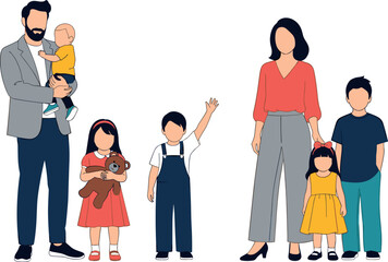 Obraz premium Family Illustration Featuring Parents, Children, Baby, and Dog for Family, Parenting, and Lifestyle Designs