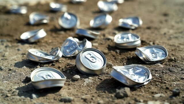 Discarded Aluminum Cans Littering Ground in Outdoor Environment