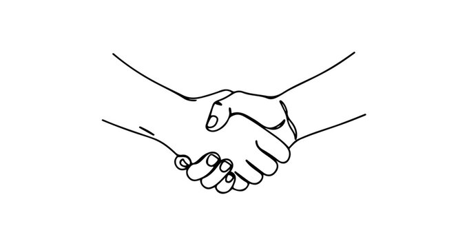 A minimalist vector graphic illustration of two hands shaking in a firm handshake