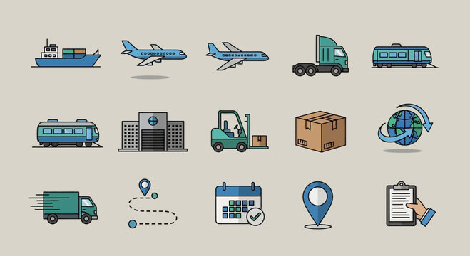 Logistics and Supply Chain Management Icon Set