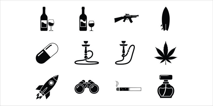 Dark collection of risky items weapons drugs and vices
