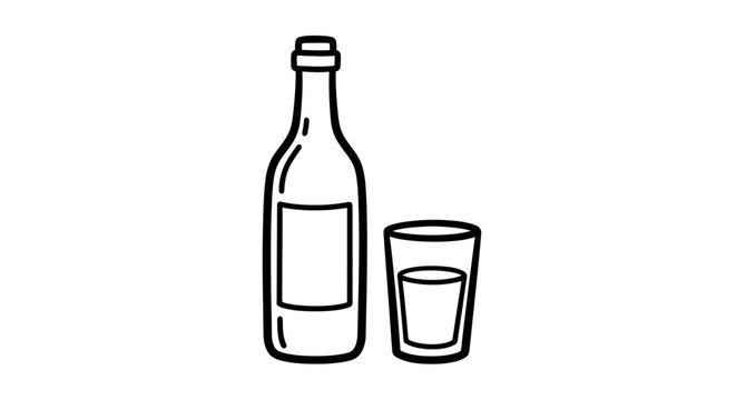 Bottle and glass of liquor drink.