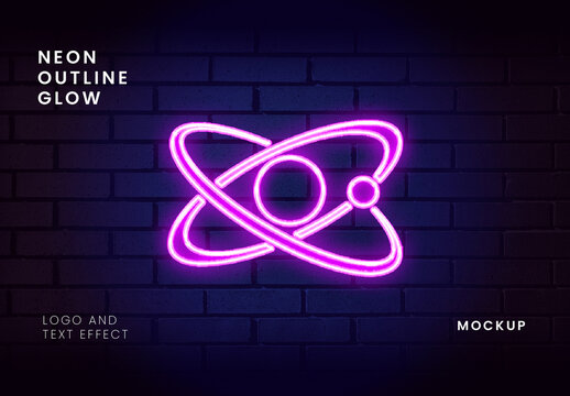 Neon Outline Glow Logo And Text Effect Mockup