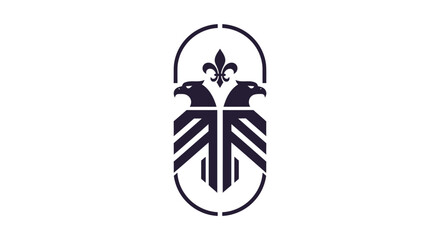 Minimalist double headed eagle heraldic logo with fleur de lis © sri