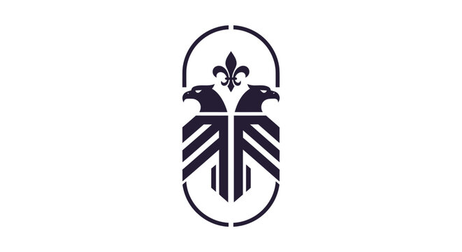 Minimalist double headed eagle heraldic logo with fleur de lis