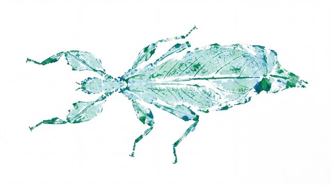 Phylliidae walking leaf bug Gyotaku green ink art