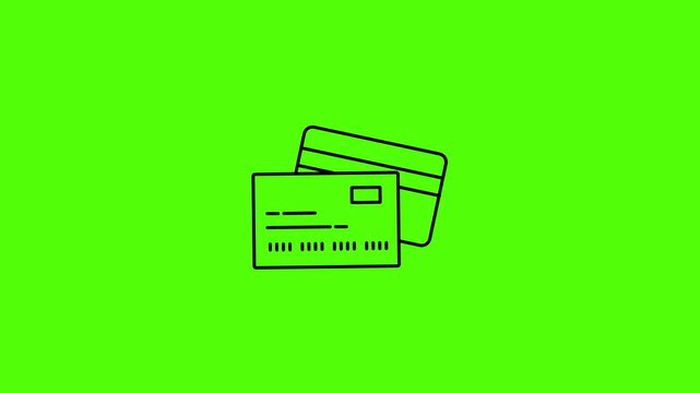 Credit card front and back minimal line icon finance payment green screen 4k animation video hd
