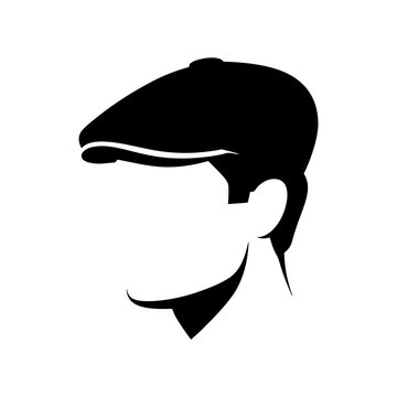 Silhouette of an anonymous gentleman's side profile wearing a vintage newsboy cap