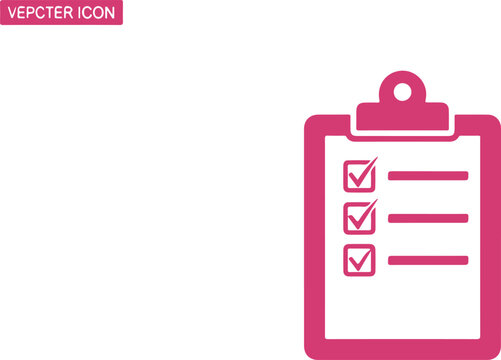 Pink checklist icon with three checked items on clipboard isolated for use in presentations and documents