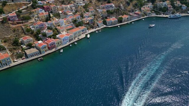 Symi Island Harbor Aerial View Colorful Houses Greece